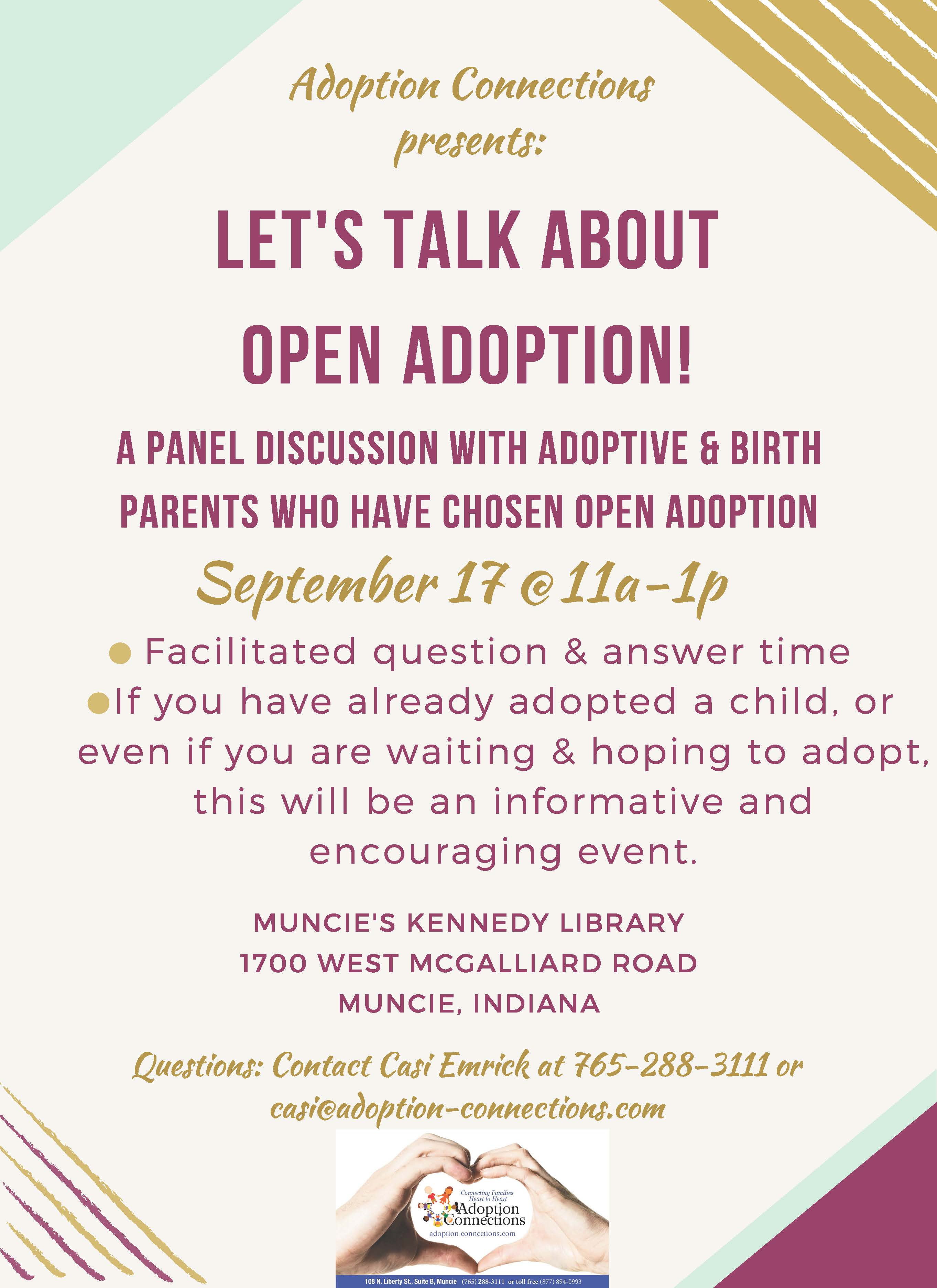 “Let’s Talk about Open Adoption!”  Workshop to be held on September 17th